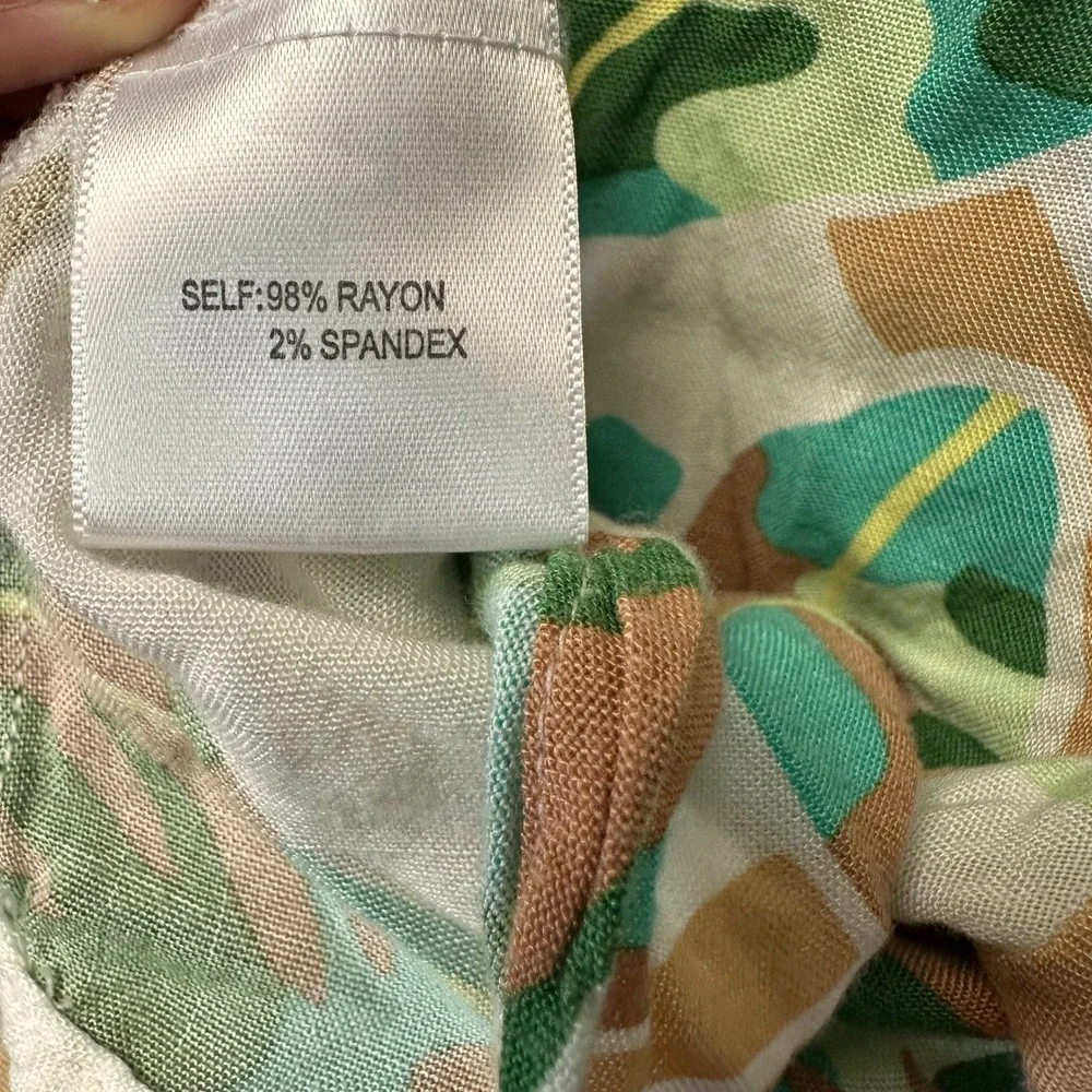 Jane Delancey Womens Tropical Leaf Print Button Front Crop Top Green Tan Large